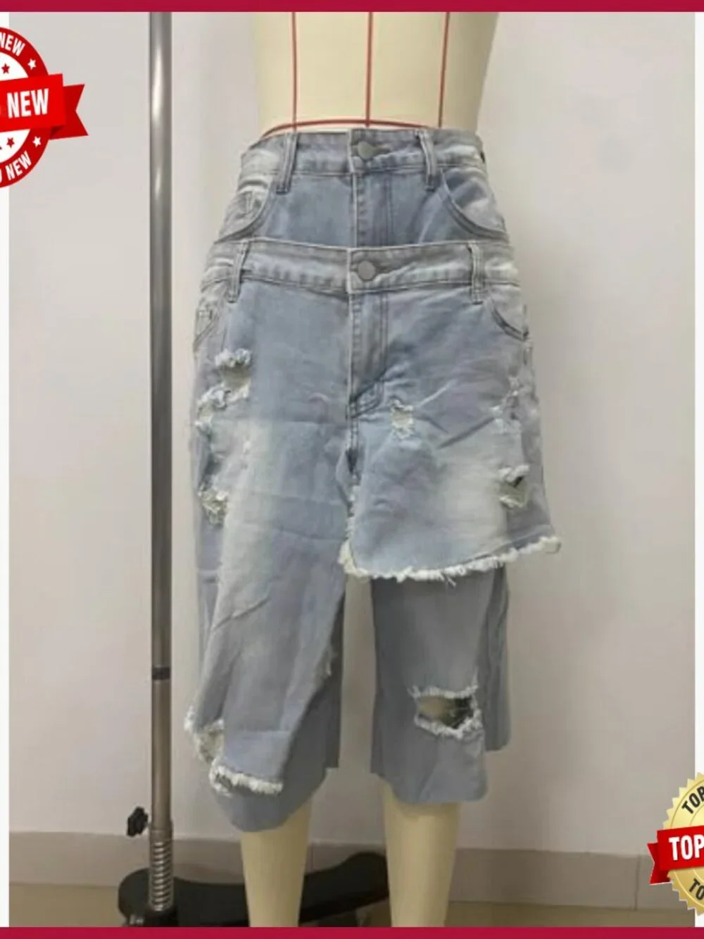 High Waisted Baggy Wide Leg Ripped Patchwork Bermuda Denim Shorts Cargo Y2k
